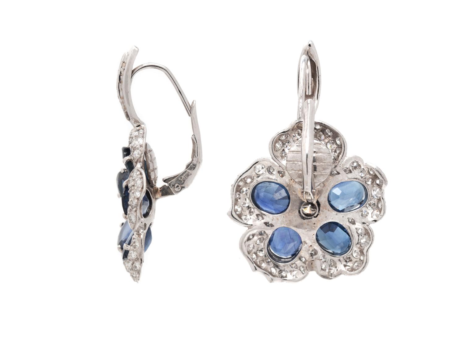 SAPPHIRE AND DIAMOND FLOWER EARRINGS