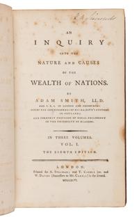 SMITH, Adam (1723-1790. An Inquiry into the Nature and Causes of the Wealth of Nations . London: Printed for A. Strahan; and T. Cadell and W. Davies, 1796.