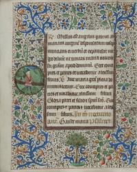 CIRCLE OF THE MASTER OF COËTIVY (COLIN D’AMIENS) (active Paris, c. 1450-1485) A leaf from the “Alexis Hours,” including two roundels with scenes from the Life of Saint Alexius, illuminated manuscript on parchment, in Latin [France, Paris, ca. 1460–1470]