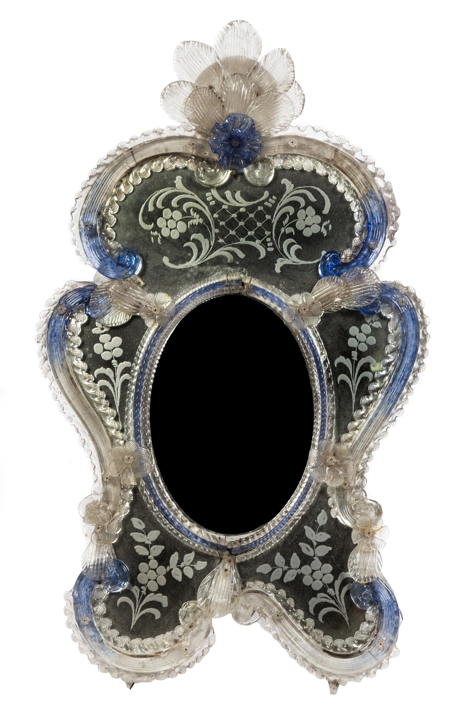 A Venetian Glass Mirror Height 33 3/4 x width 20 inches. — LATE 19TH CENTURY