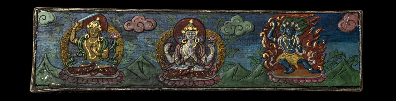 A Pair of Hardstone Inset Metal Sutra and Covers