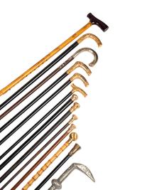 A Collection of Thirteen Gold-Filled, Silver and Metal Mounted Walking Sticks