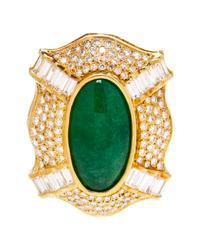 A Yellow Gold, Diamond and Quartz Brooch,