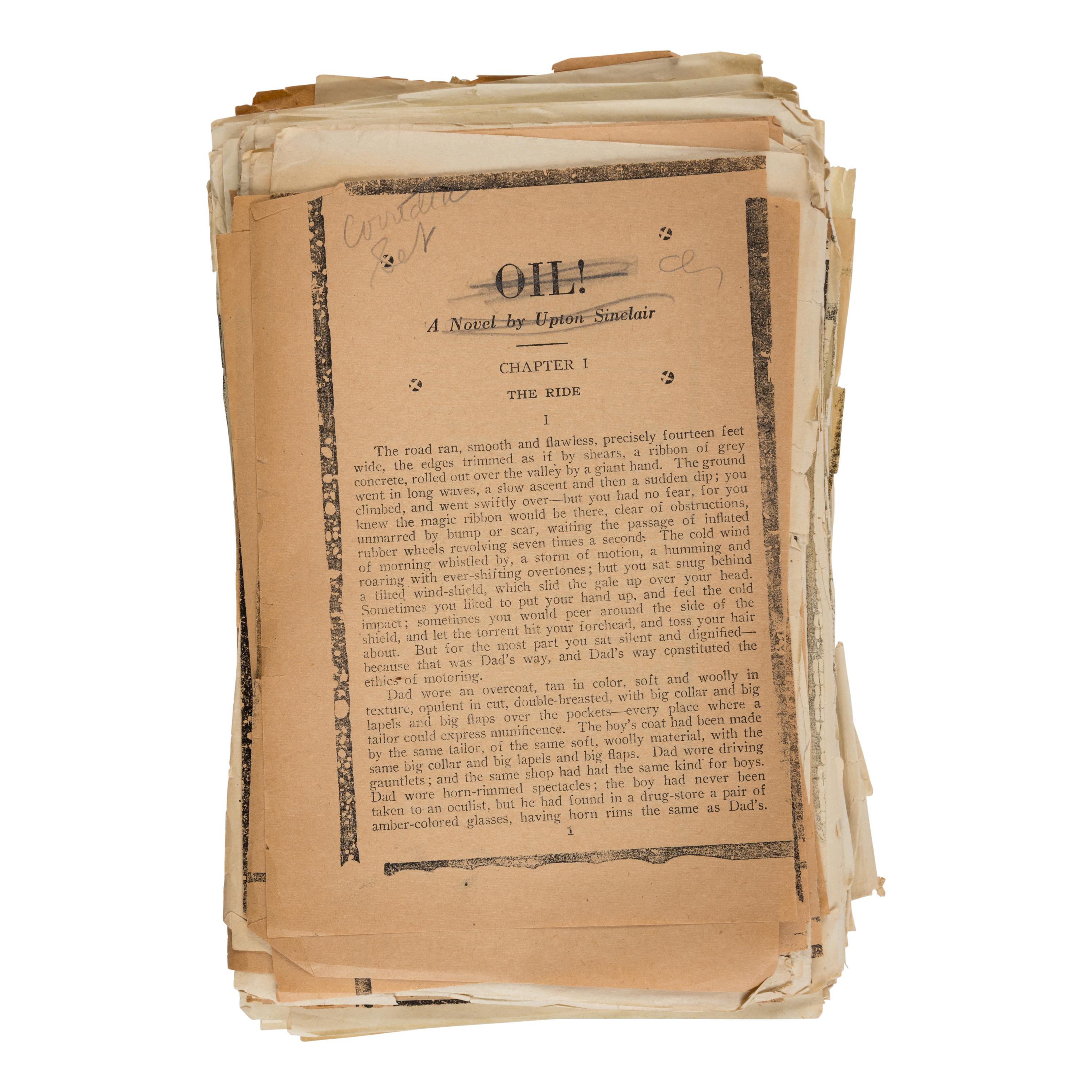 Sinclair, Upton (1878-1968). Pre-publication sheets and galley proofs for Oil! Pasadena: published by the author, 1926.