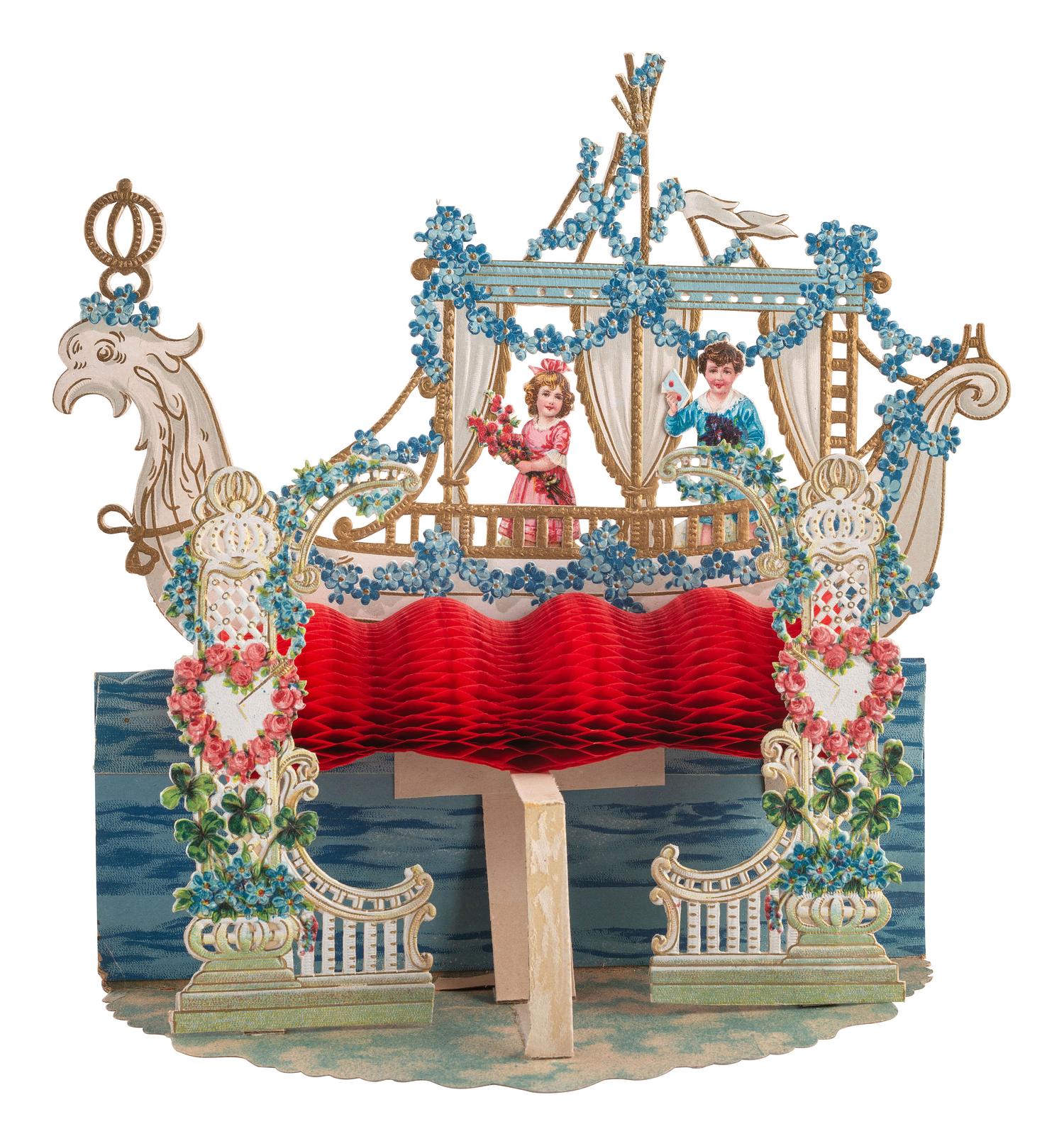 [JUDAICA]. A group of 2 Rosh Hashanah greeting cards in the form of boats. Printed in Germany.