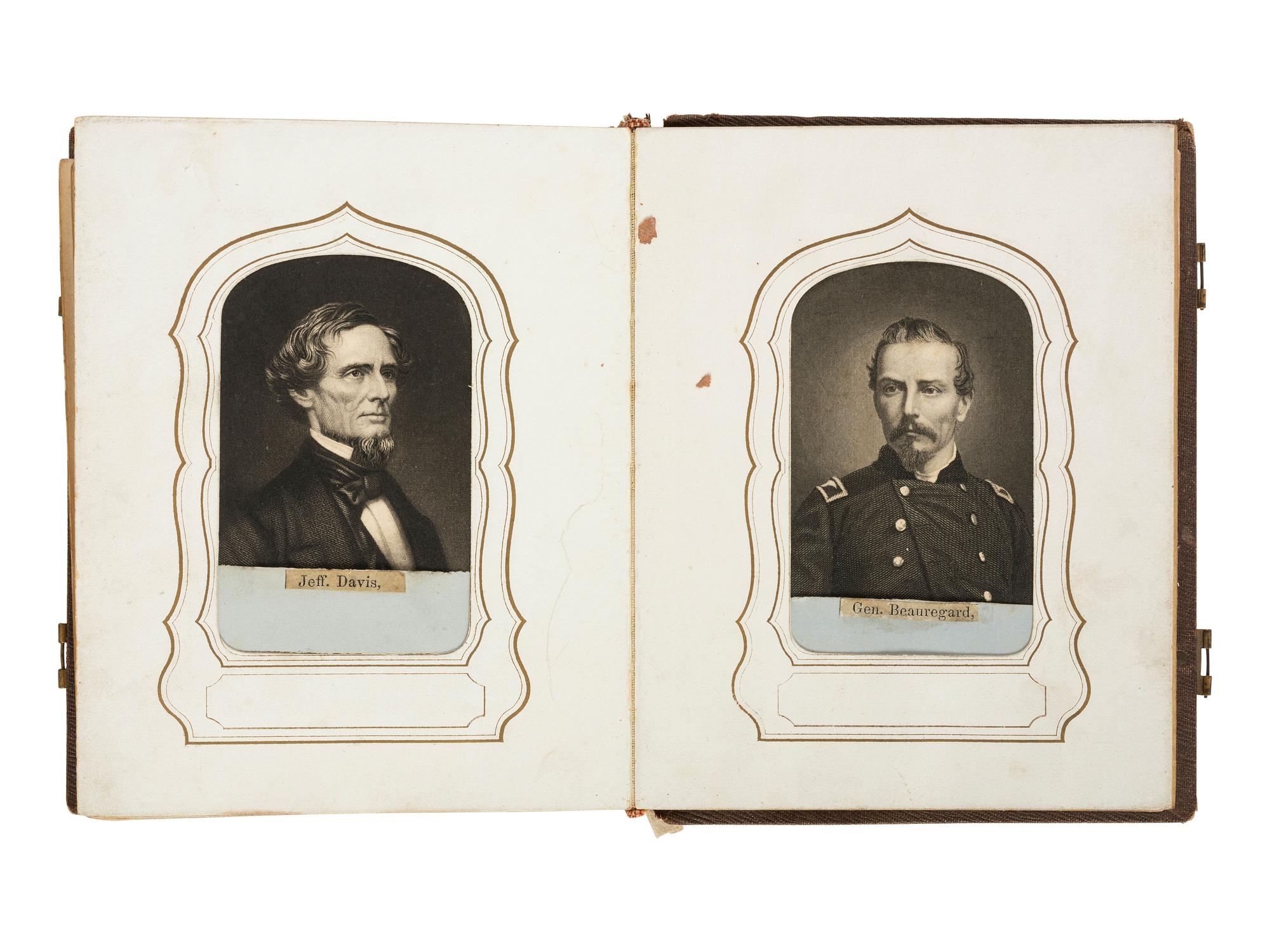 [CIVIL WAR]. Album containing 40+ CDV engravings of Union and Confederate leaders. New York: Elias Dexter, ca 1860s.