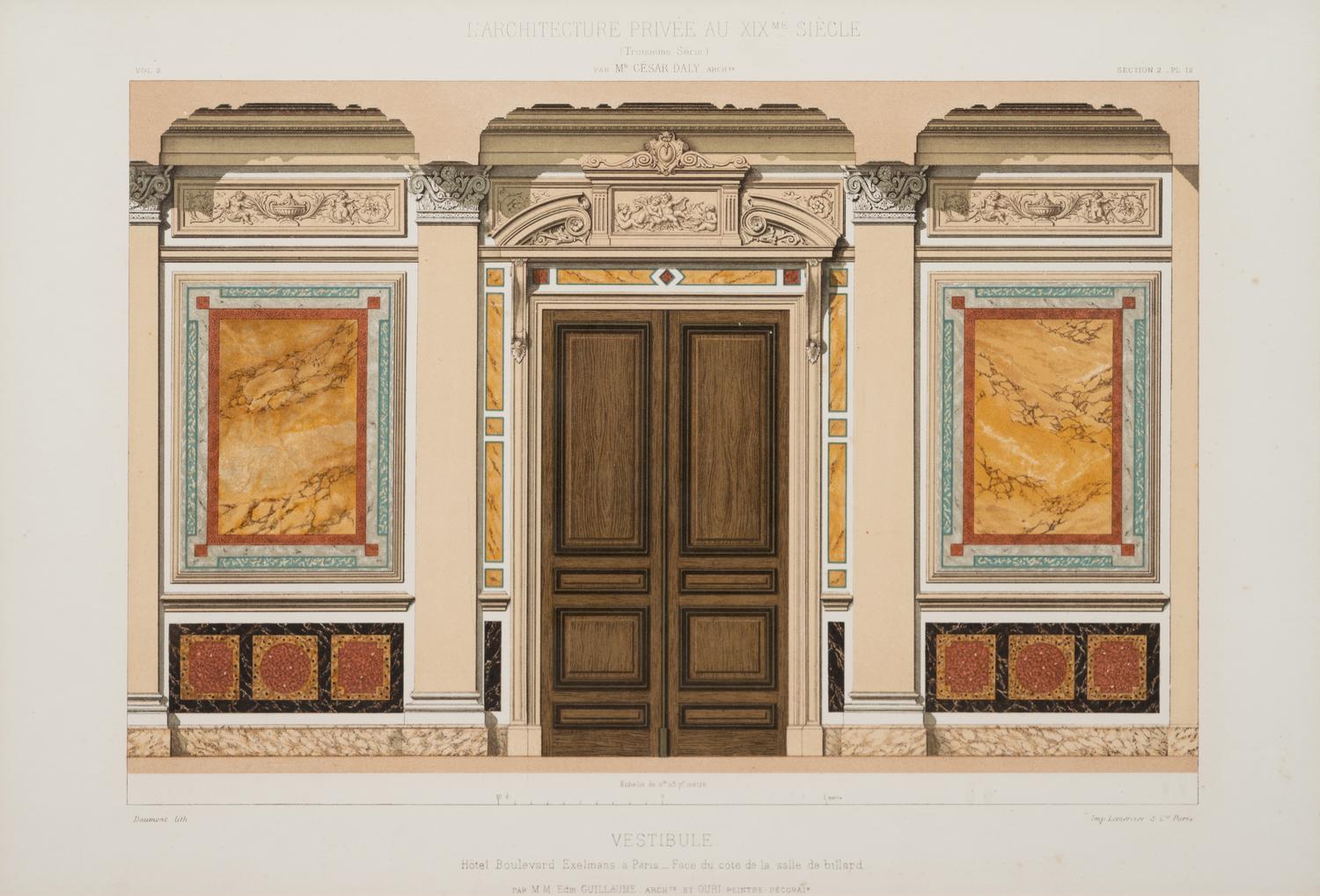 A Framed Set of French Architectural Engravings by César Daly (French, 1811-1894)