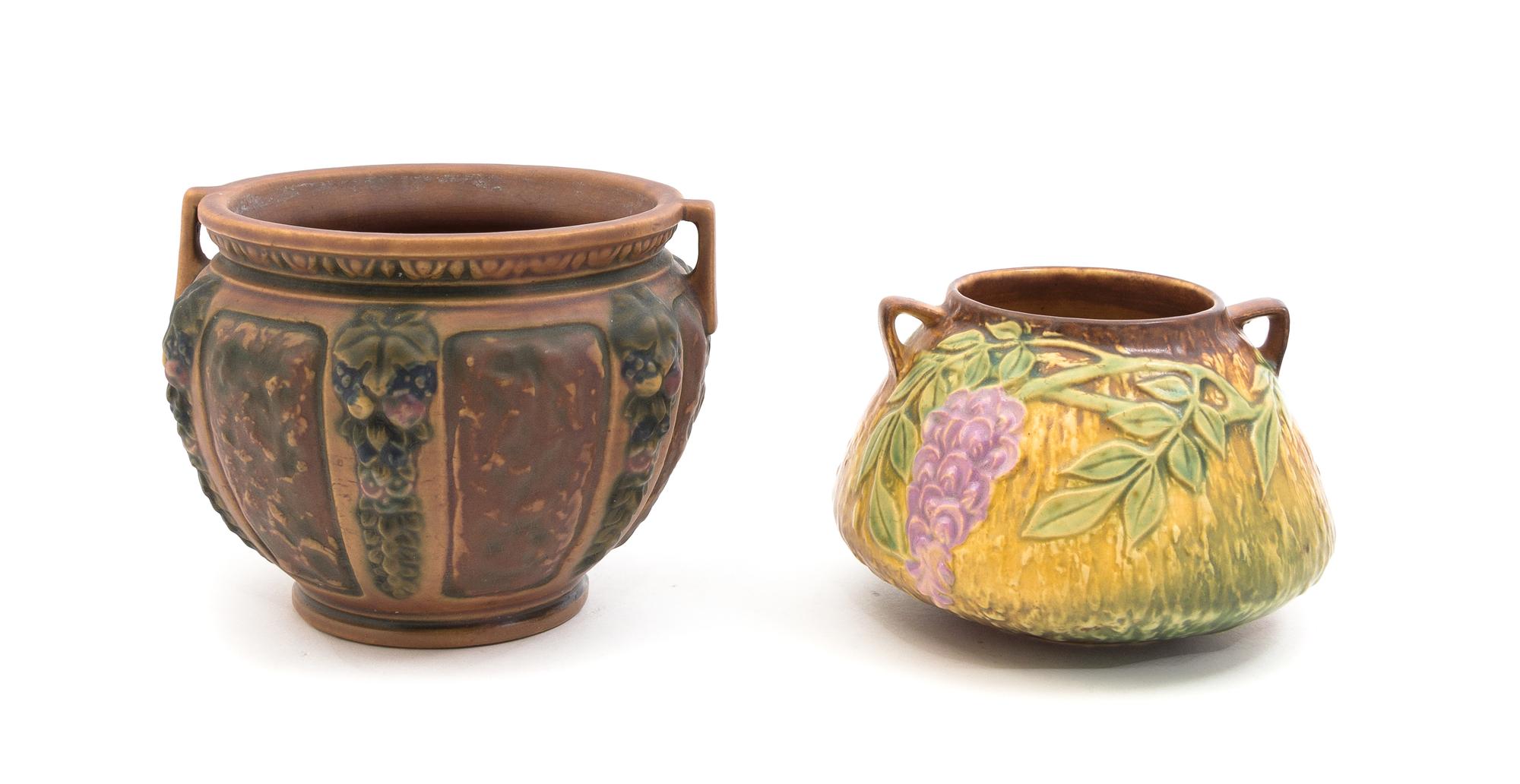 Two Roseville Pottery Vases Height of taller 5 1/4 inches.