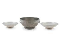 A French Pewter Two-Handled Bowl, a Tray and a Pair of French Pewter Footed Bowls — 19TH CENTURY