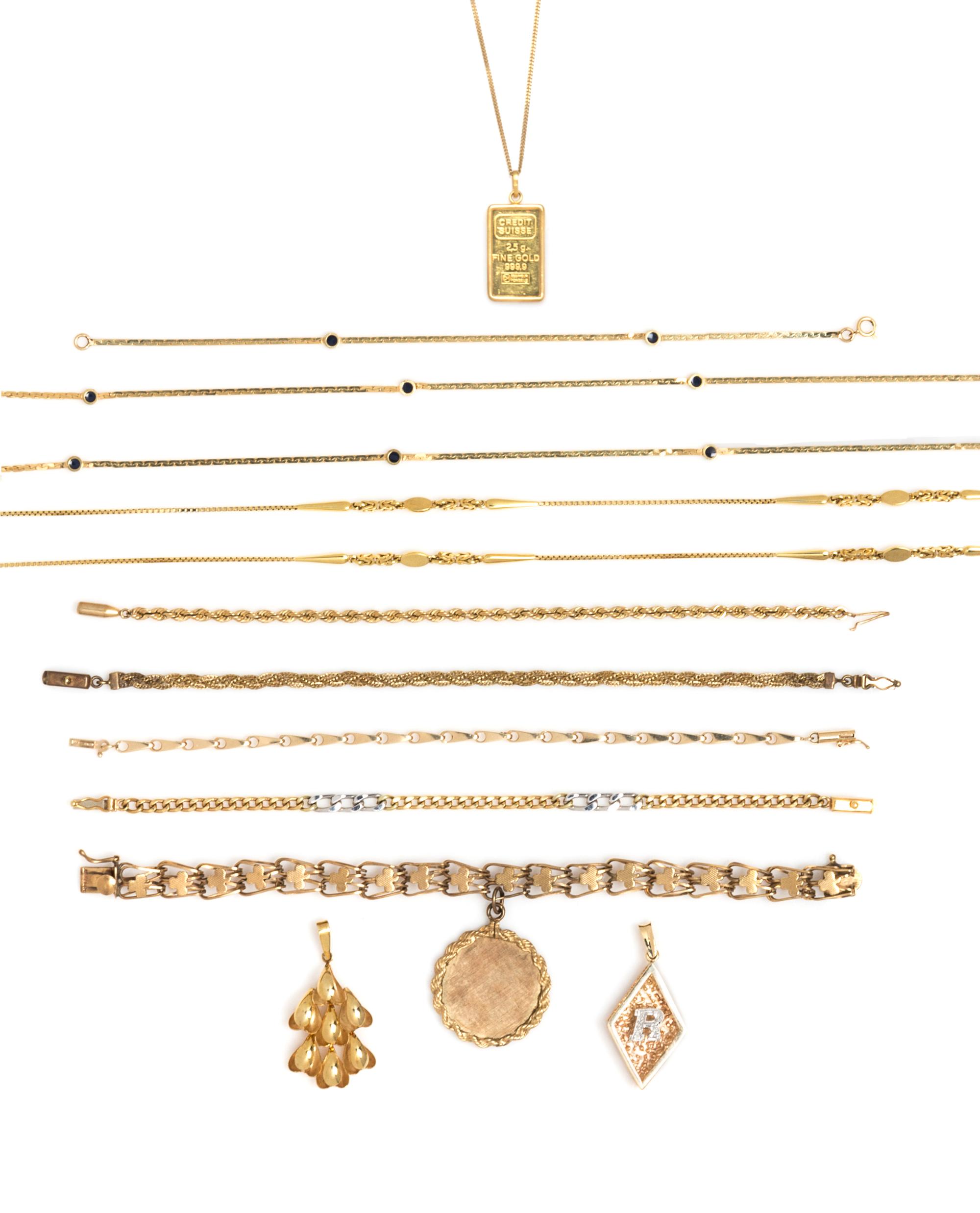 A Collection of Yellow Gold Jewelry, 56.00 dwts.