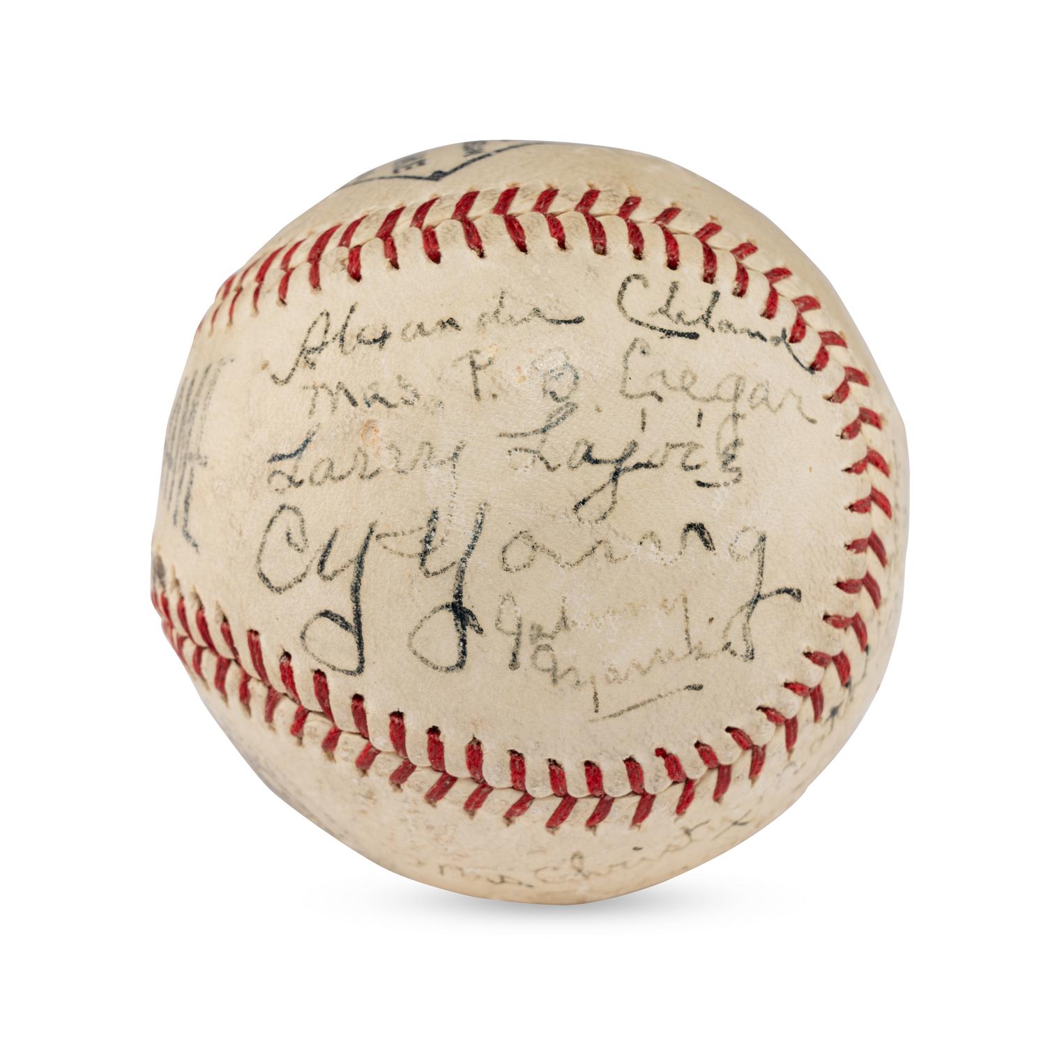 A Multi Signed Autograph Baseball Featuring Cy Young, Larry Lajoie, Kennesaw Mountain Landis and Additional Notables (Beckett Authentication Services Letter of Authenticity)