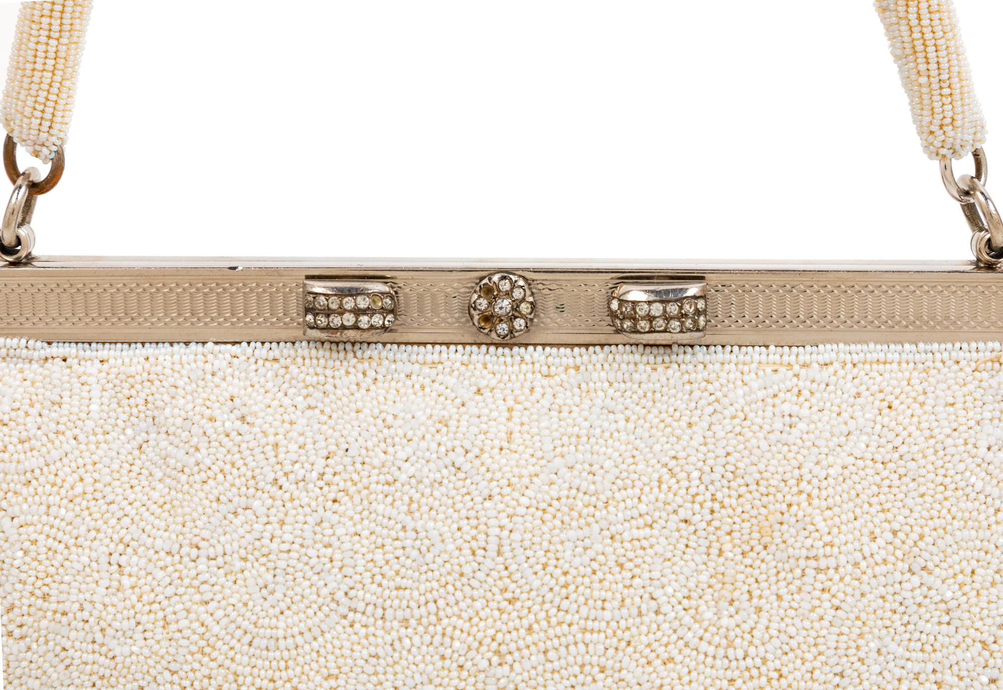 White Vintage Beaded Bag, 1950-70s