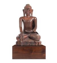 A Burmese Carved Wood Figure of Seated Buddha