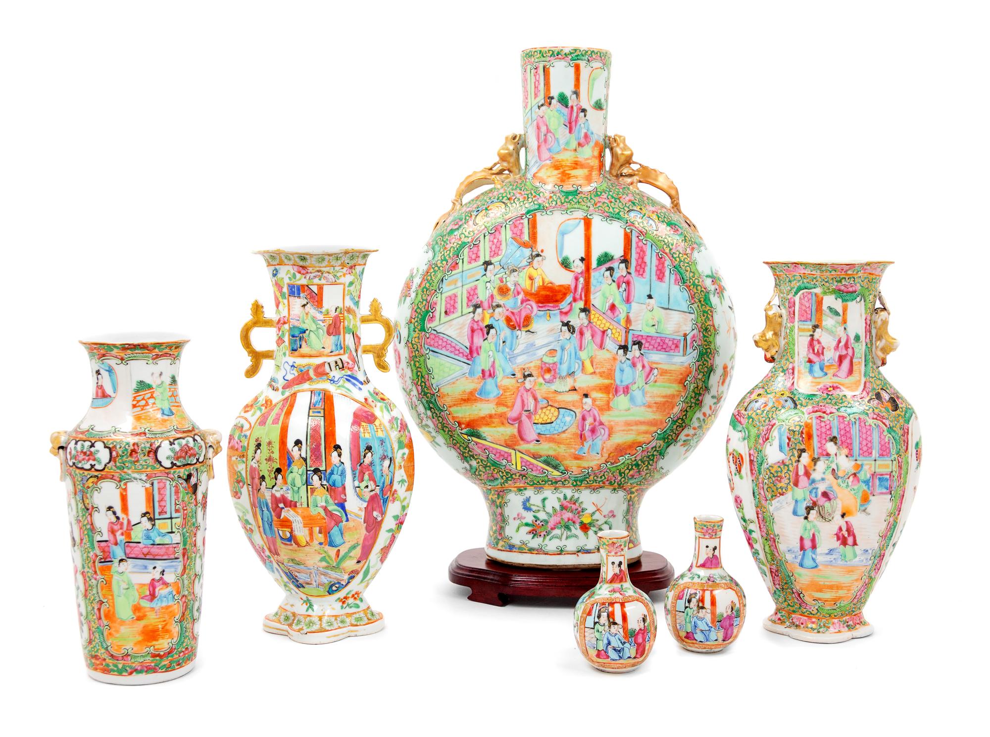 Six Chinese Export Rose Medallion Porcelain Vases Height of tallest 17 1/4 inches. — 19TH-EARLY 20TH CENTURY
