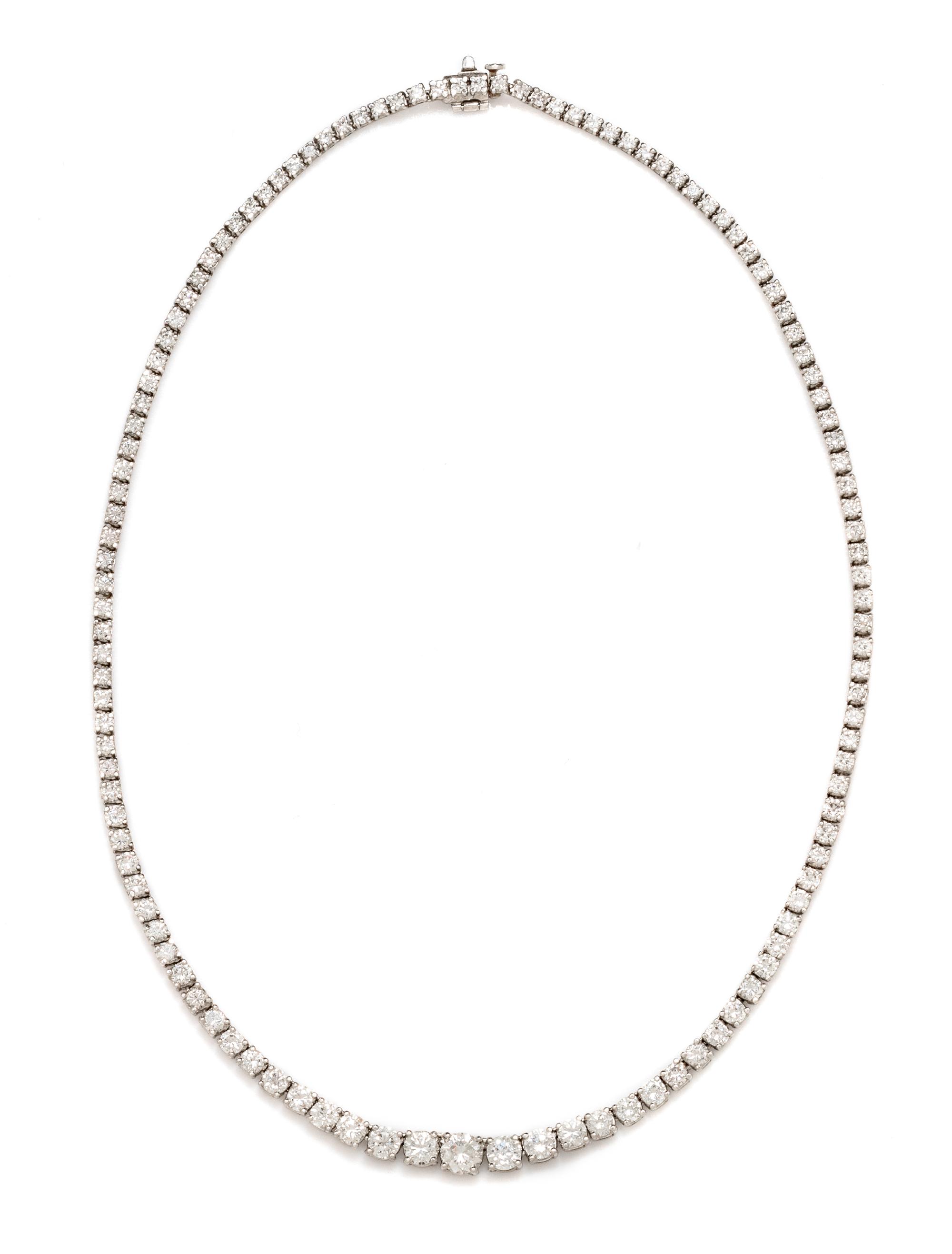 A Platinum and Diamond Riviere Necklace, 21.40 dwts.