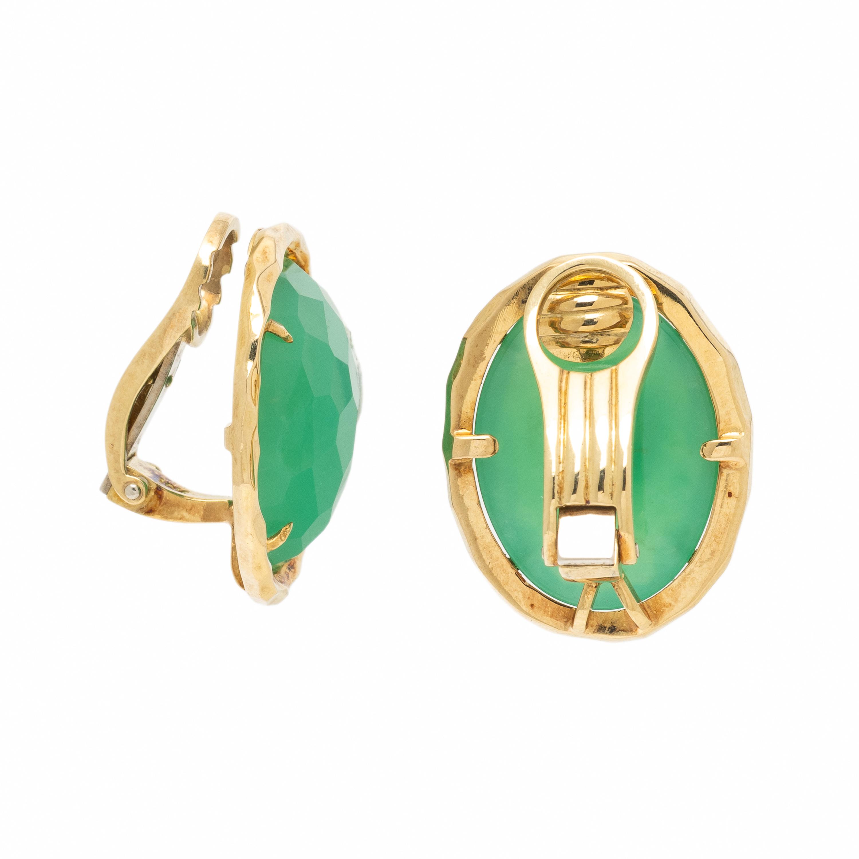 Green Chalcedony and Yellow Gold Earrings
