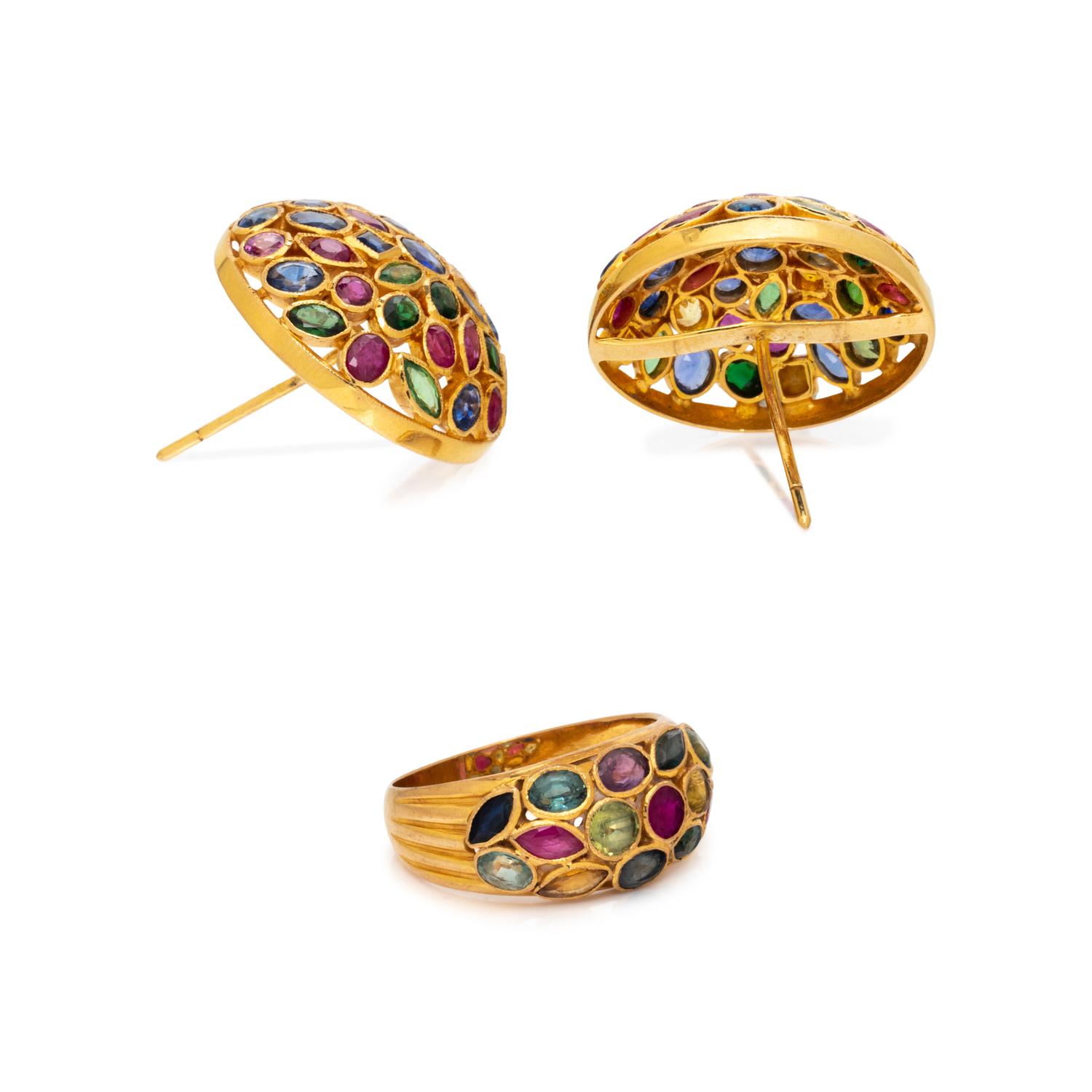 MULTIGEM RING AND EARRINGS