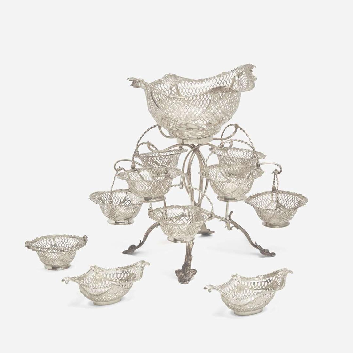 A George III sterling silver nine-basket epergne Thomas Pitts, London, 1768