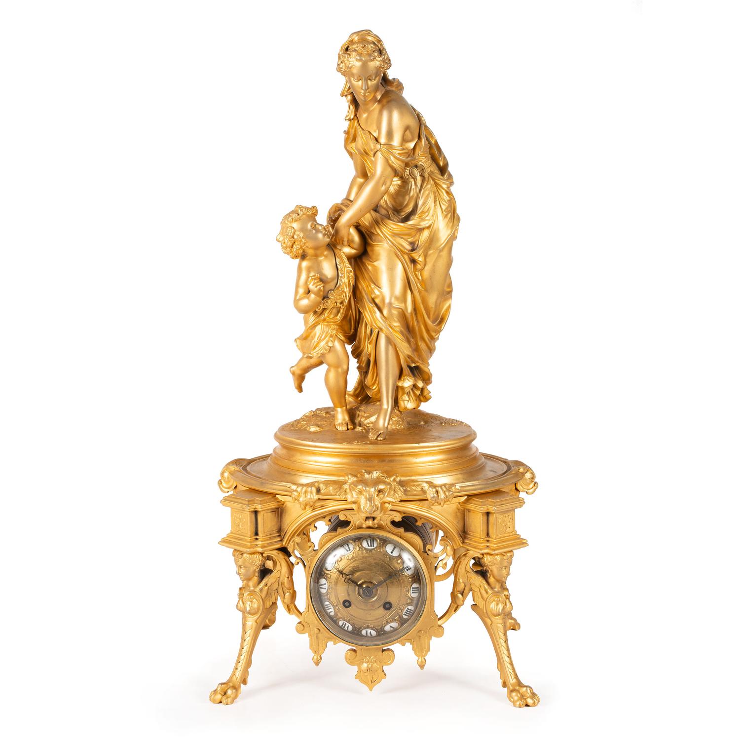 A French Neoclassical Gilt Metal Mantel Clock