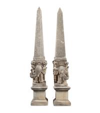 A Pair of Large Cast Stone Elephant Obelisks