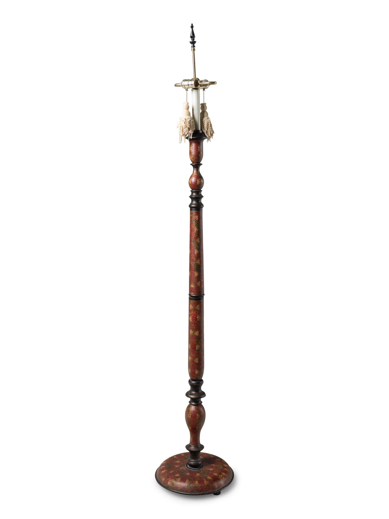 A Kashmiri Style Painted Wood Floor Lamp