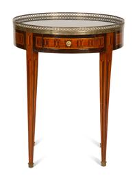 A Louis XVI Style Marquetry Marble-Top Gueridon