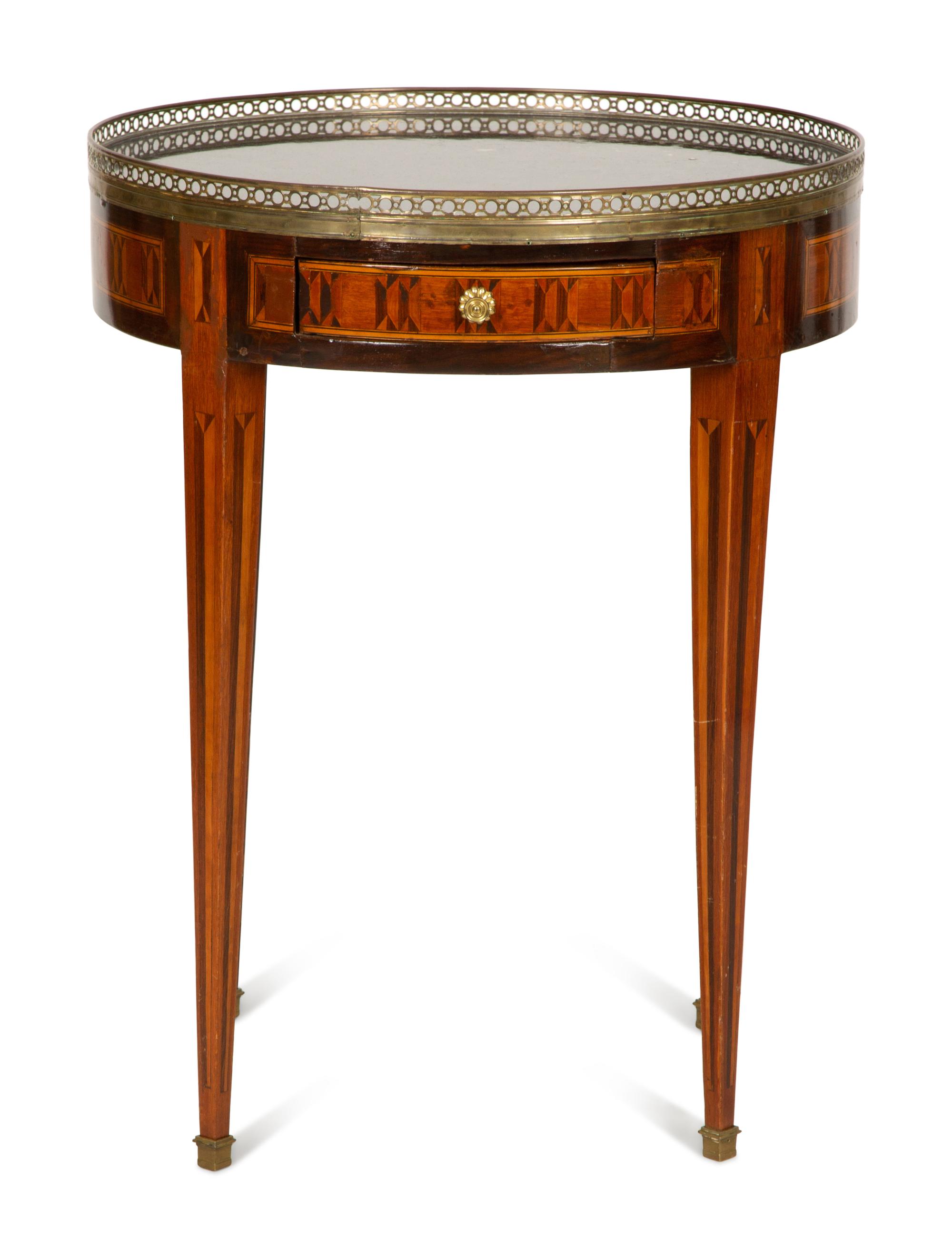 A Louis XVI Style Marquetry Marble-Top Gueridon