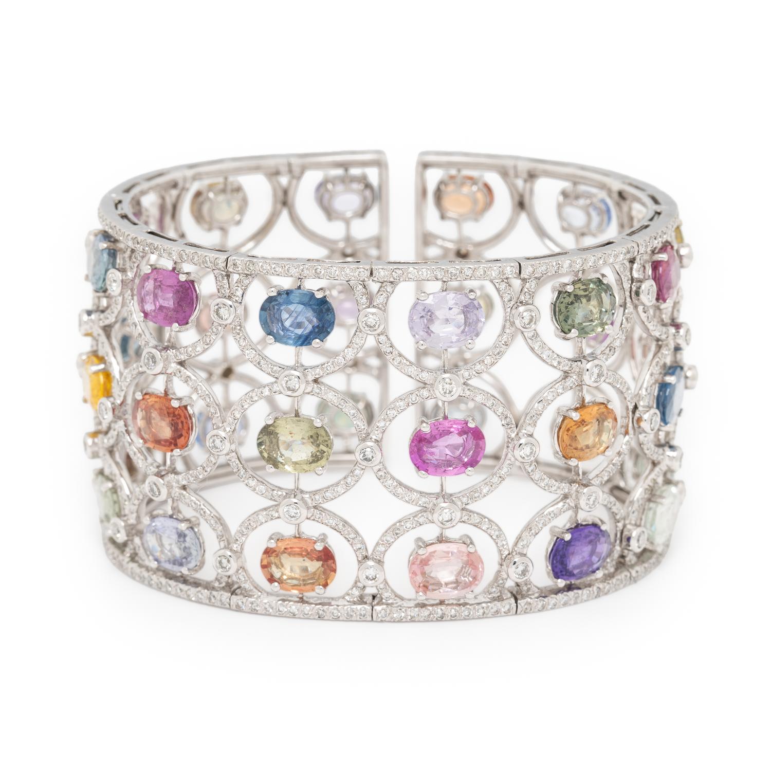 Multi Color Sapphire and Diamond Cuff Bracelet