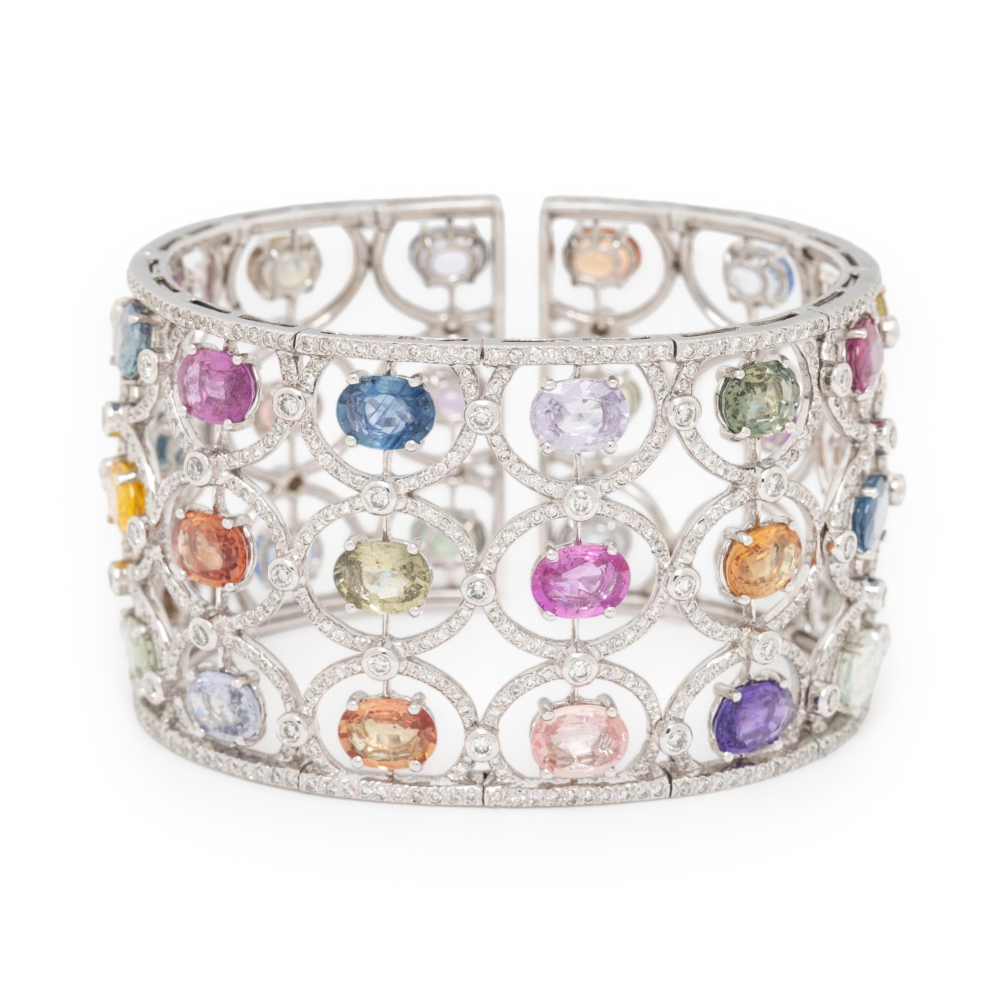 Multi Color Sapphire and Diamond Cuff Bracelet
