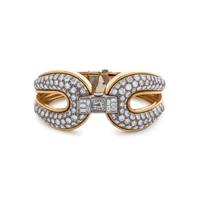 YELLOW GOLD, PLATINUM AND DIAMOND WATCH BANGLE BRACELET