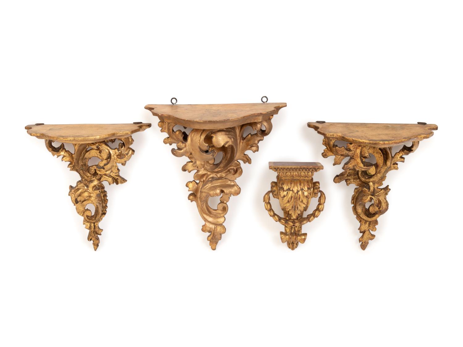 Four Louis XV Style Carved Giltwood Wall Brackets
