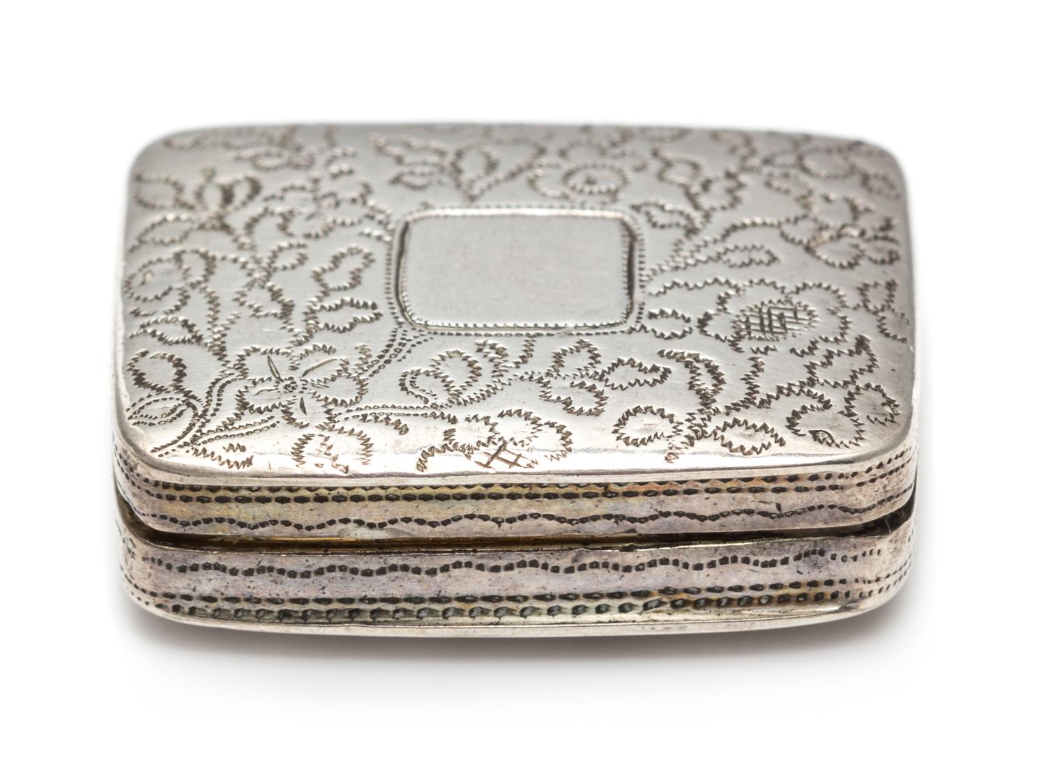 A George III Silver Vinaigrette, William Withers, London, 1778, the case worked with stippled floral and foliate decoration, the lid ce