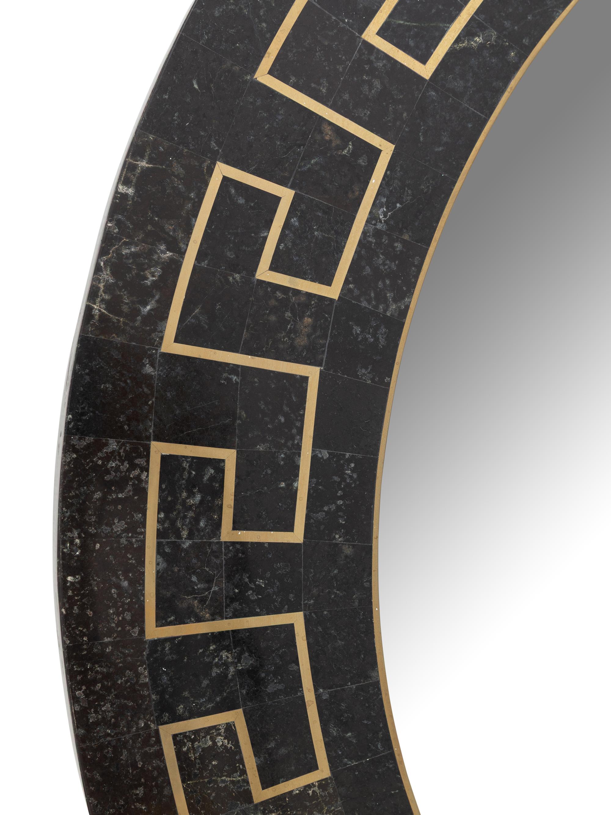 A Neoclassical Style Brass Inlaid Tessellated Marble Mirror