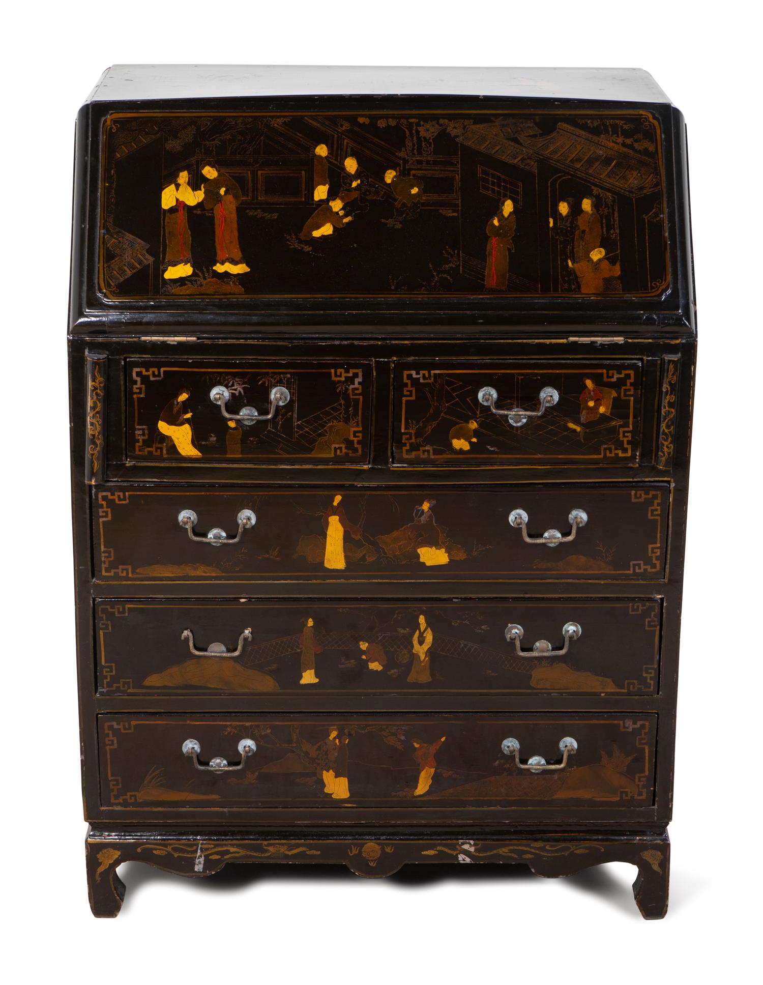 A Chinese Export Style Lacquered Slant-Front Desk — 20TH CENTURY