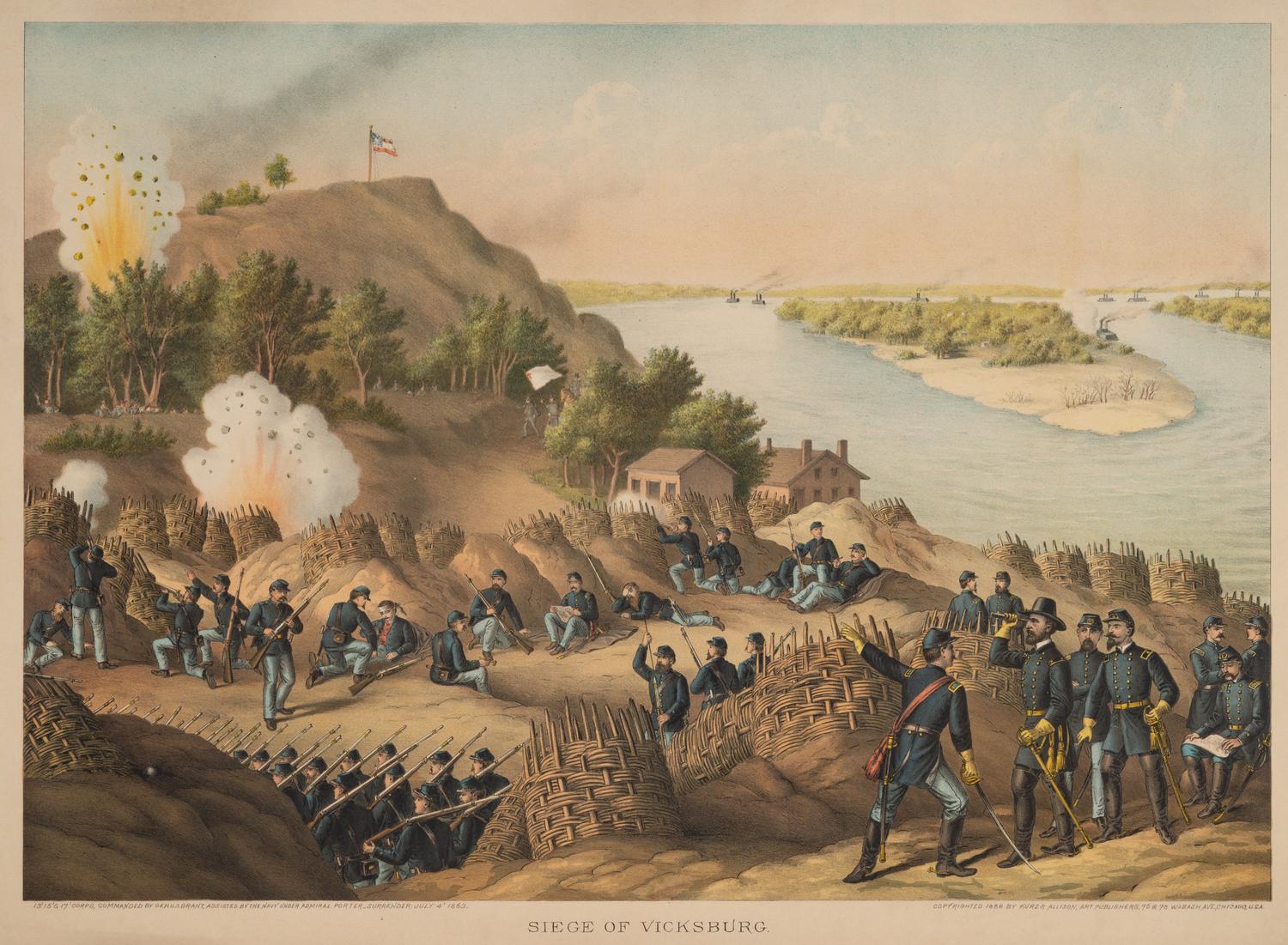 A group of 3 Kurz & Allison lithograph prints depicting battles of the American Civil War, comprising: