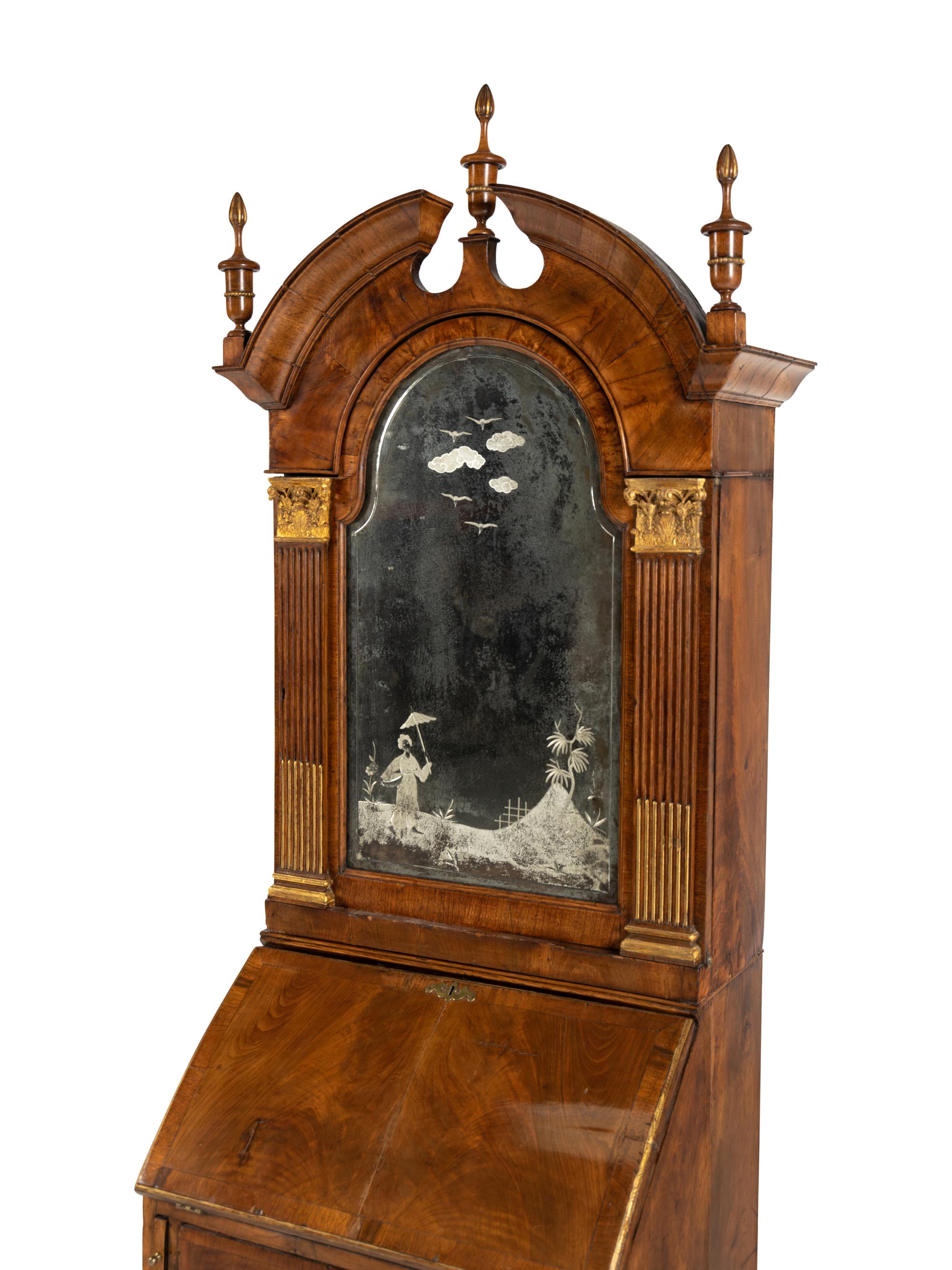 A George II Style Parcel Gilt Walnut Bureau Bookcase