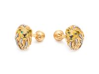 TIFFANY & CO., YELLOW GOLD AND DIAMOND LION CUFFLINKS