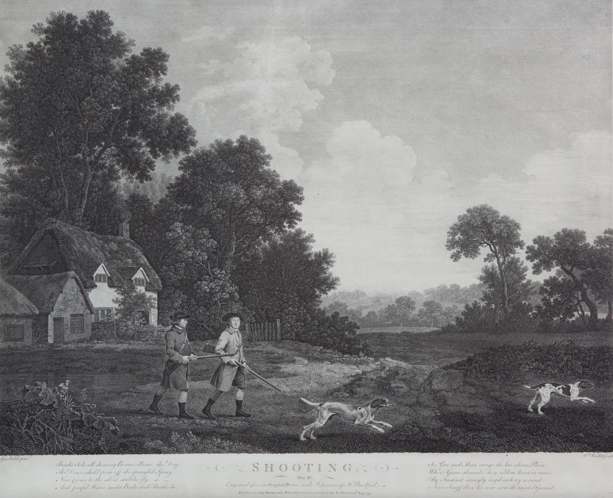 George STUBBS, after - William WOOLLETT, engraver Image 15 1/4 x 20 1/2 inches. — Shooting, Plate I-IV