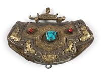 Four Tibetan Silver and Leather Pouches