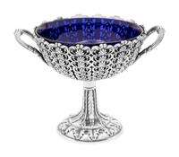 A Victorian Silver Compote with Cobalt Glass Liner