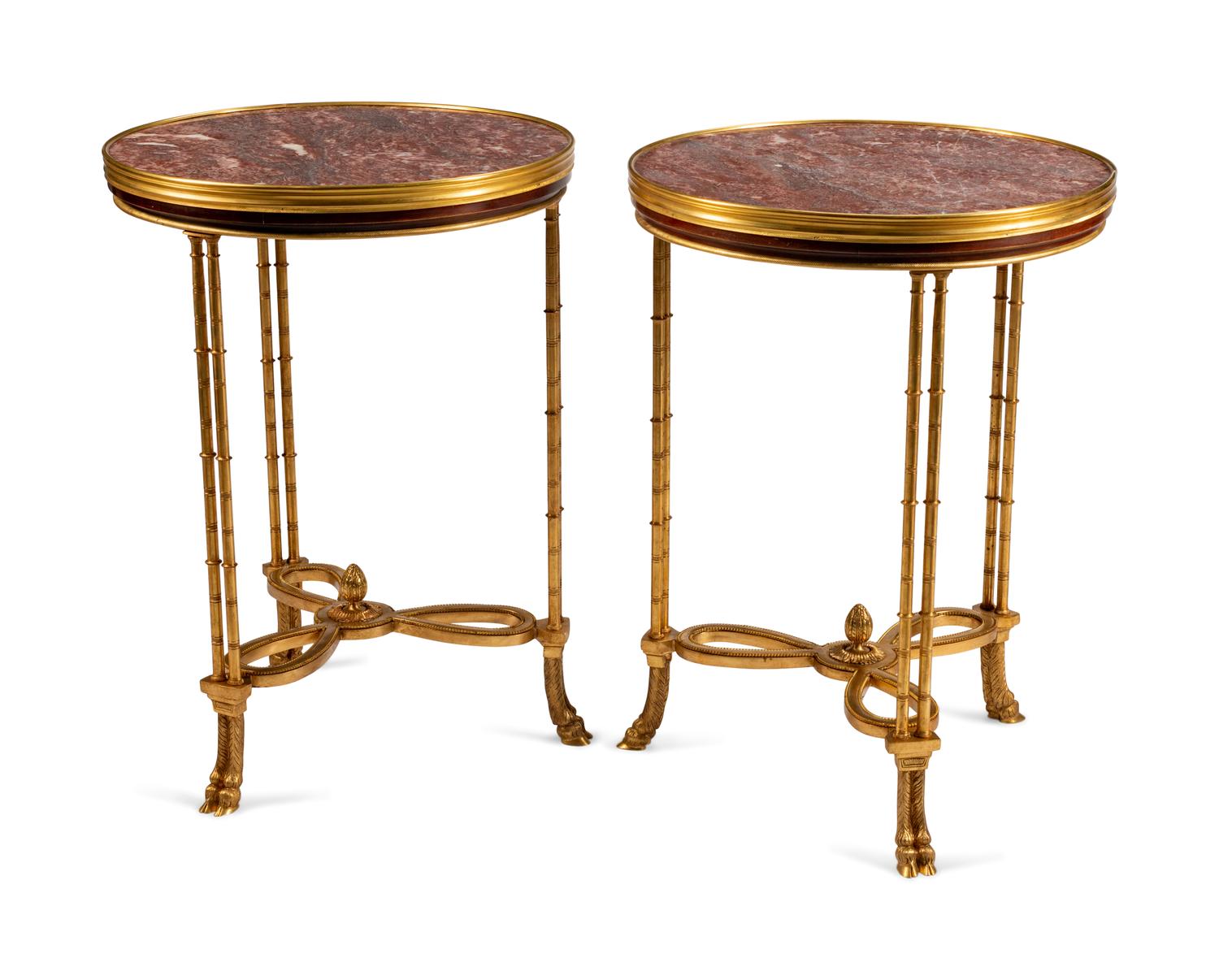 A Pair of Directoire Style Gilt-Bronze and Marble Guéridons