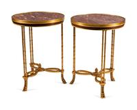 A Pair of Directoire Style Gilt-Bronze and Marble Guéridons