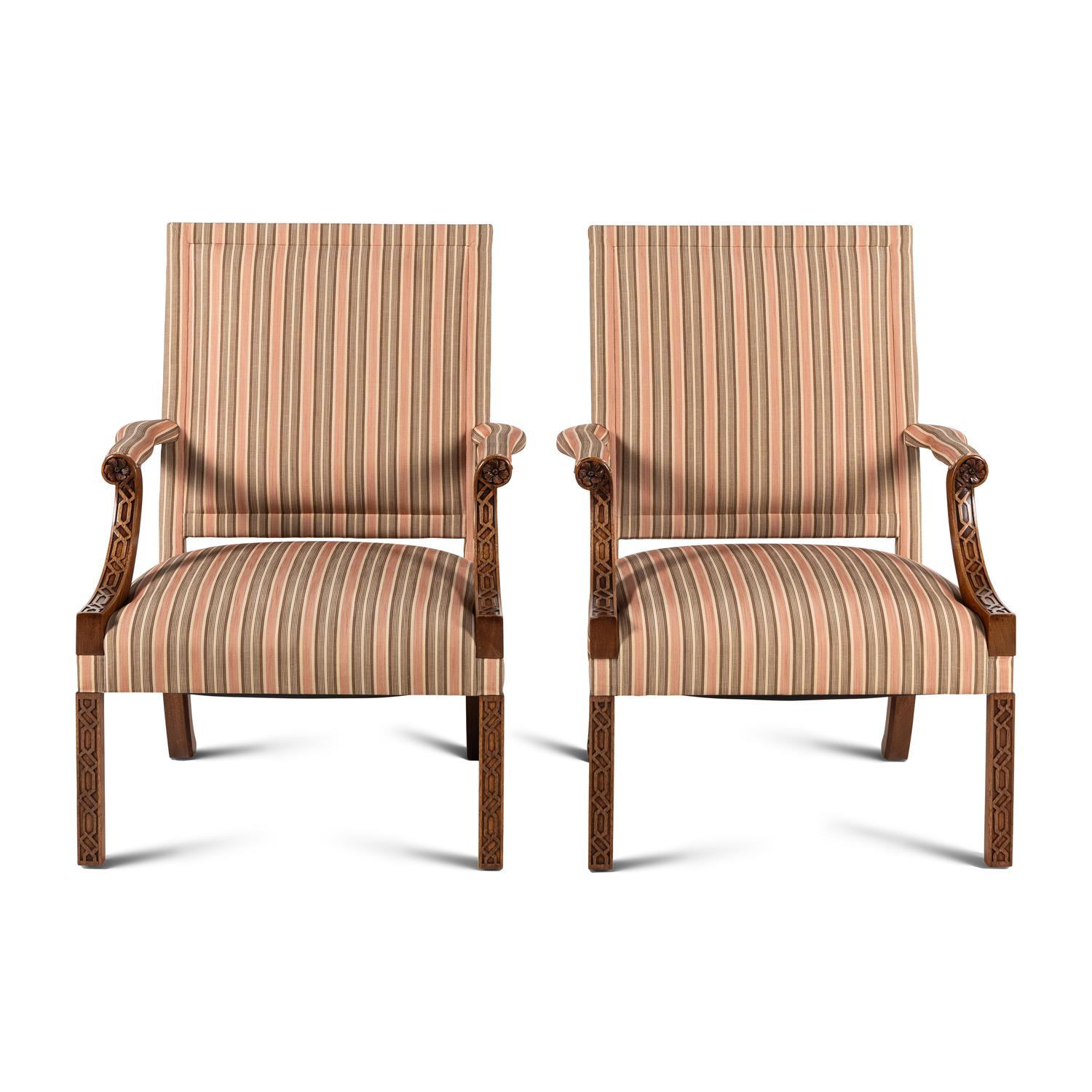A Pair of George III Style Mahogany Library Armchairs