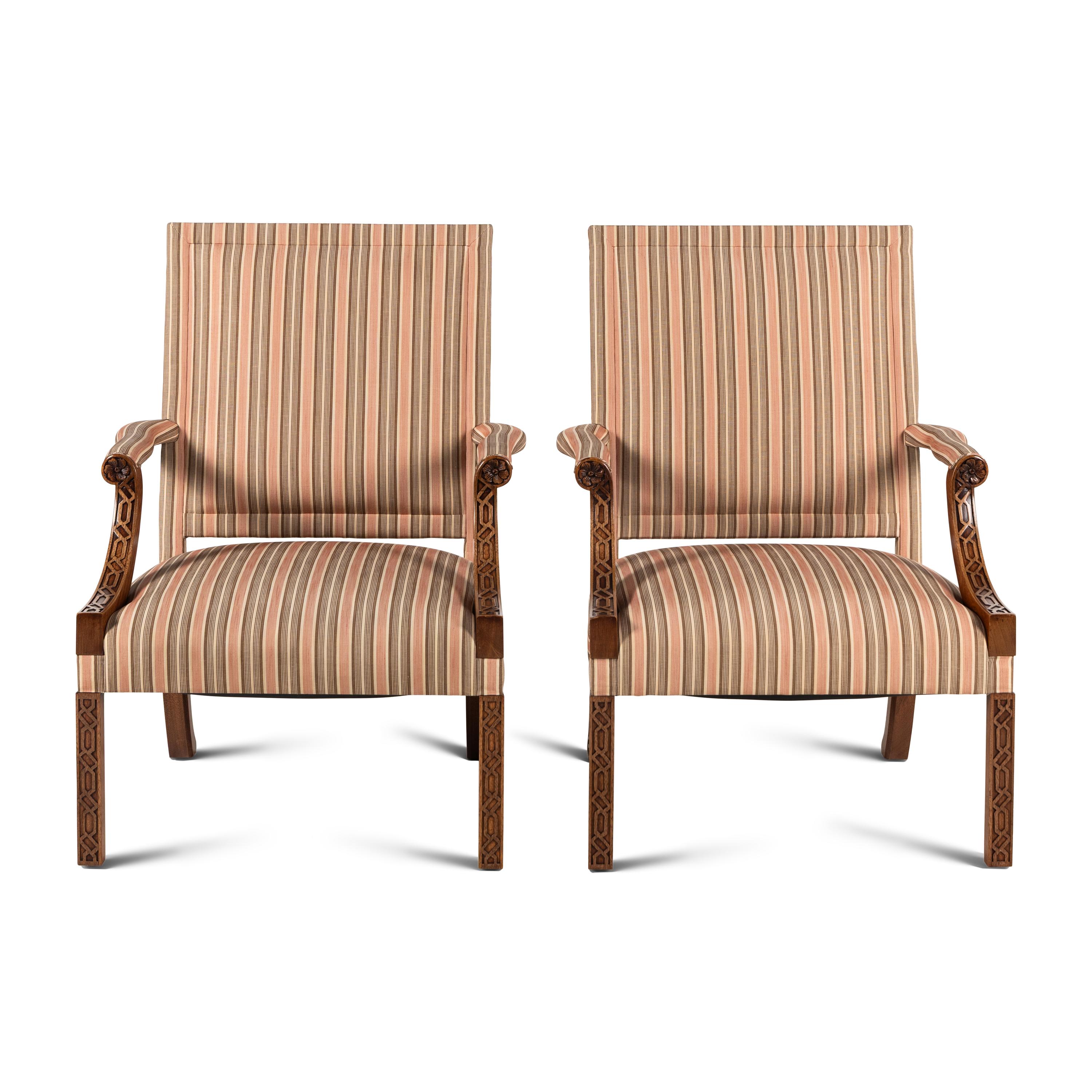 A Pair of George III Style Mahogany Library Armchairs