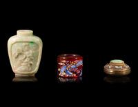 Three Chinese Jadeite and Peking Glass Articles