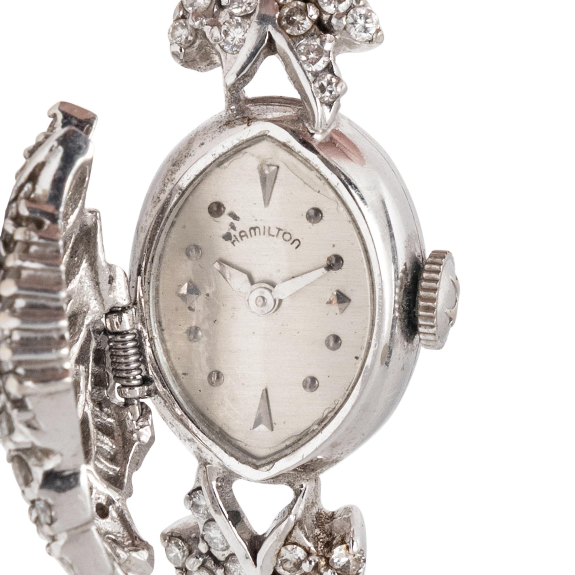 HAMILTON, DIAMOND AND 14K WHITE GOLD SURPRISE WATCH