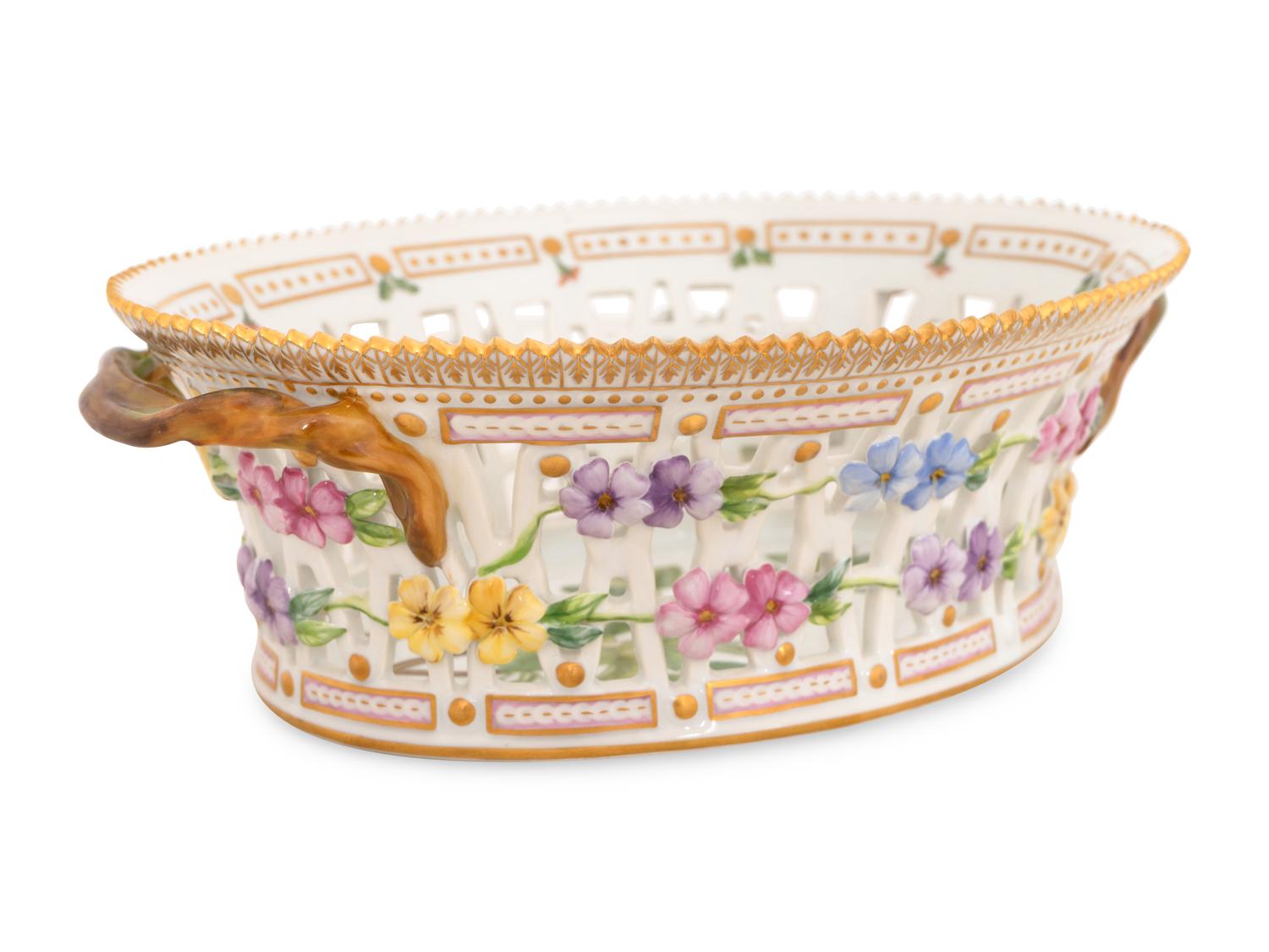 A Royal Copenhagen Flora Danica Oval Reticulated Fruit Basket