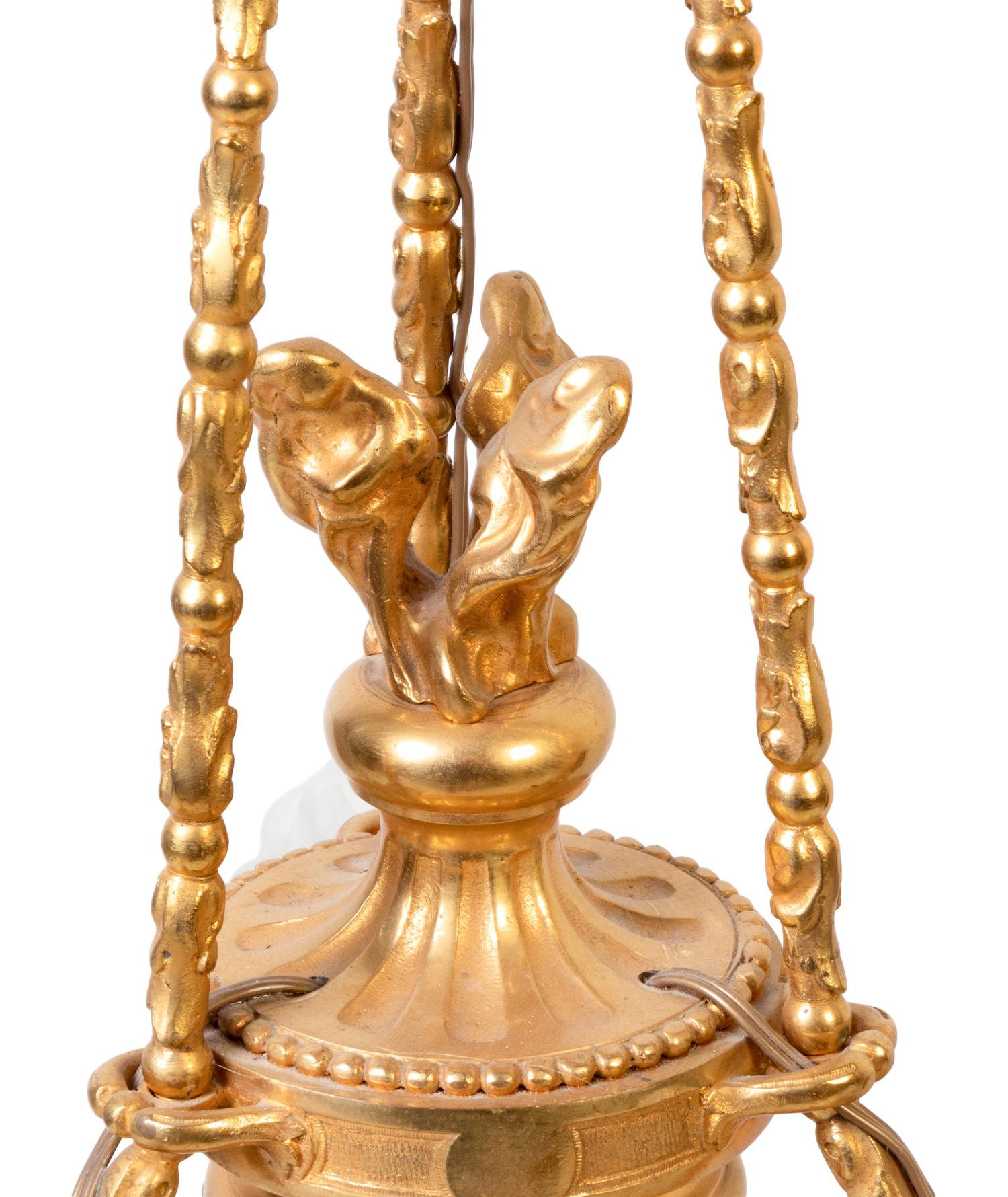 A Louis XVI Style Gilt Bronze Three-Light Chandelier