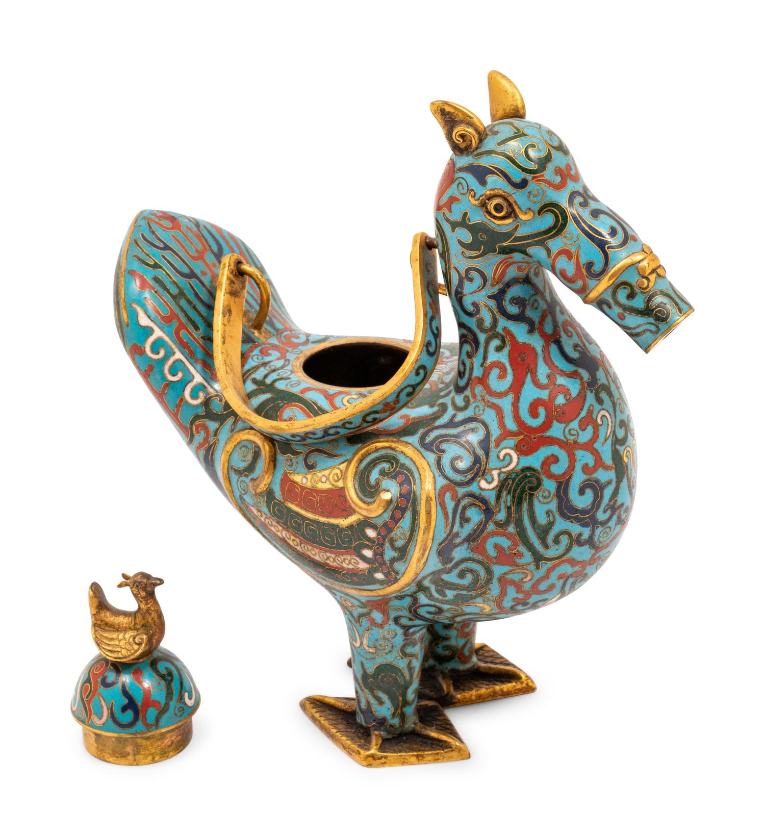 A Cloisonné Bird Form Teapot