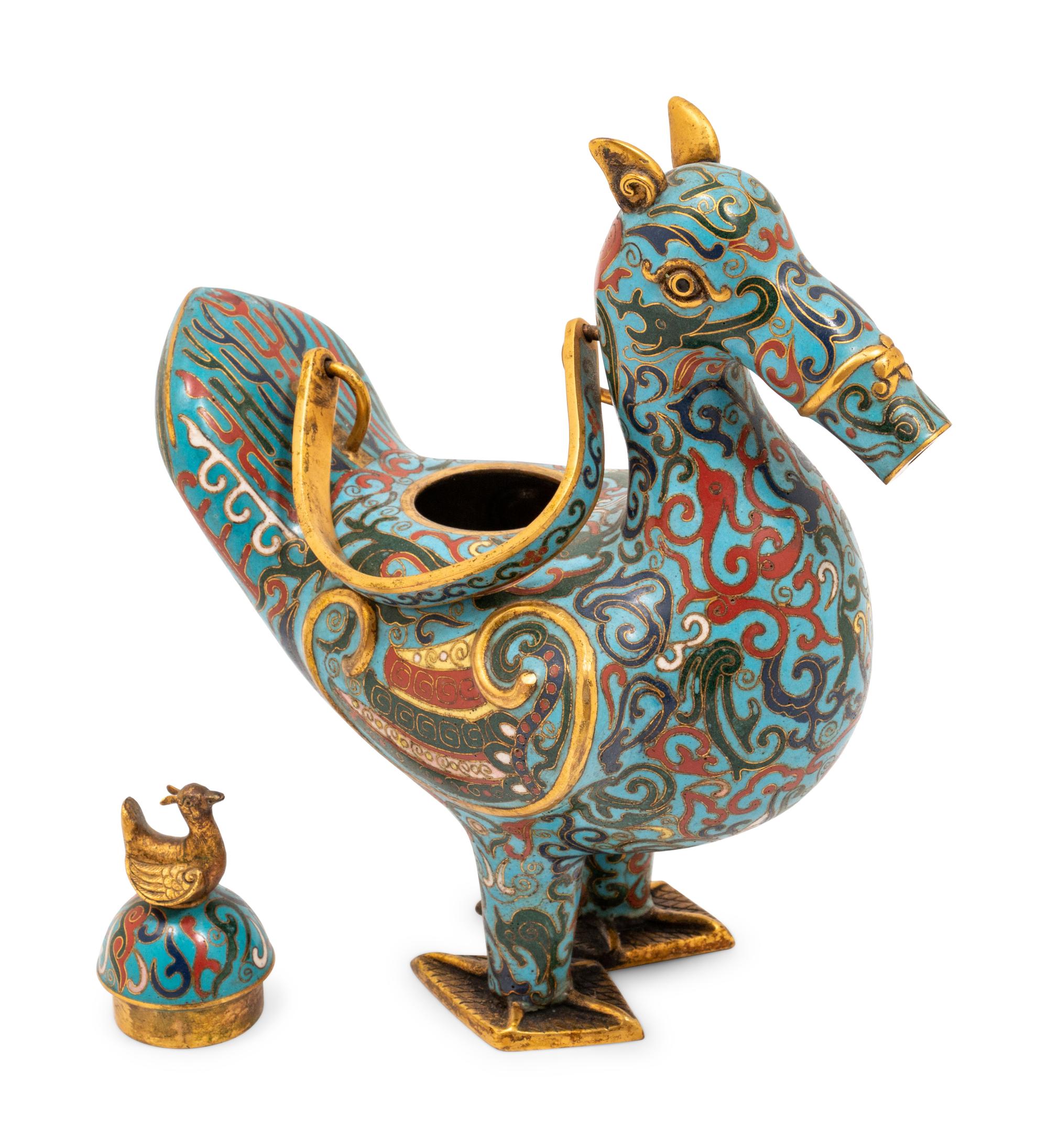 A Cloisonné Bird Form Teapot